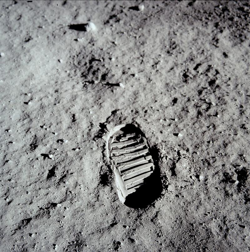 Buzz Aldrin's bootprint in the lunar soil