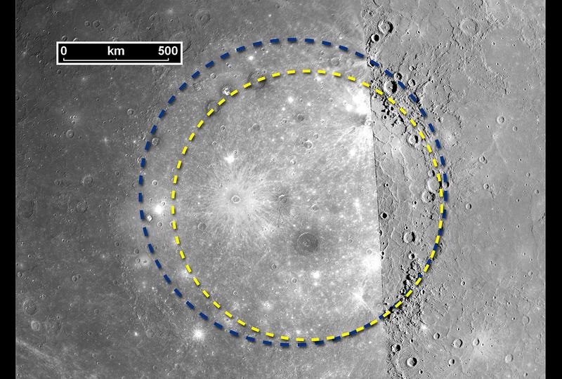 MESSENGER image showing details of the Caloris Basin, one of the largest impact basins in the Solar System
