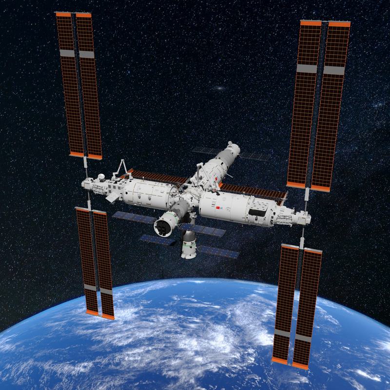 The completed Tiangong space station in orbit