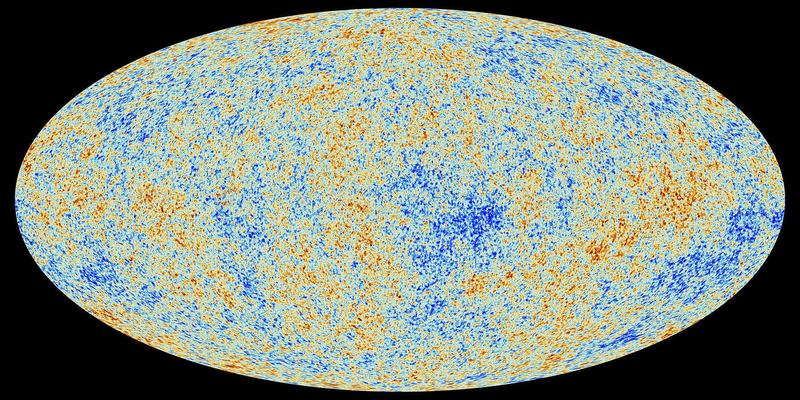 Map of the Cosmic Microwave Background showing temperature fluctuations