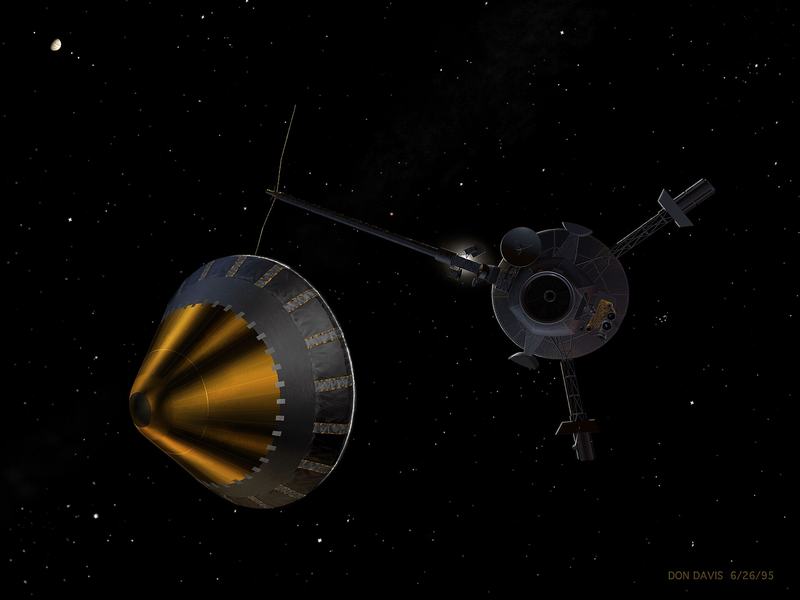 Artist's impression of the Galileo spacecraft releasing its atmospheric probe near Jupiter