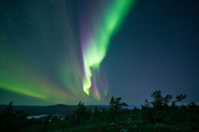 Green aurora curtain over Levi, Kittila, Lapland, Finland