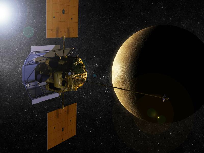 Artist's rendering of the MESSENGER spacecraft orbiting Mercury