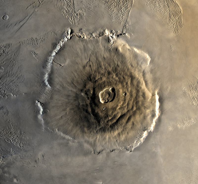 Composite Viking orbiter image of the Olympus Mons volcano on Mars