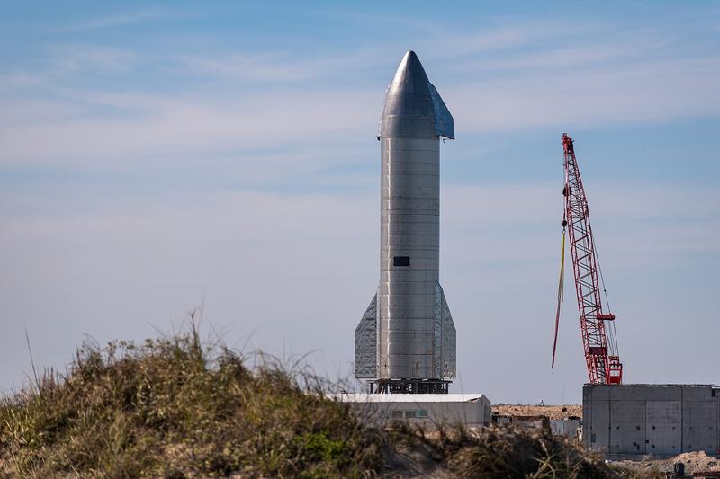 Starship SN9 prototype on its launch pad at Starbase