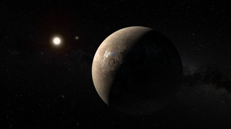 Umelecký dojem Proximy Centauri b ako suchej skalnatej supervesmírnej