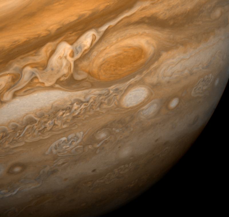 Velký Rudý Skvrn Jupitera fotografovaný Voyagerem 1