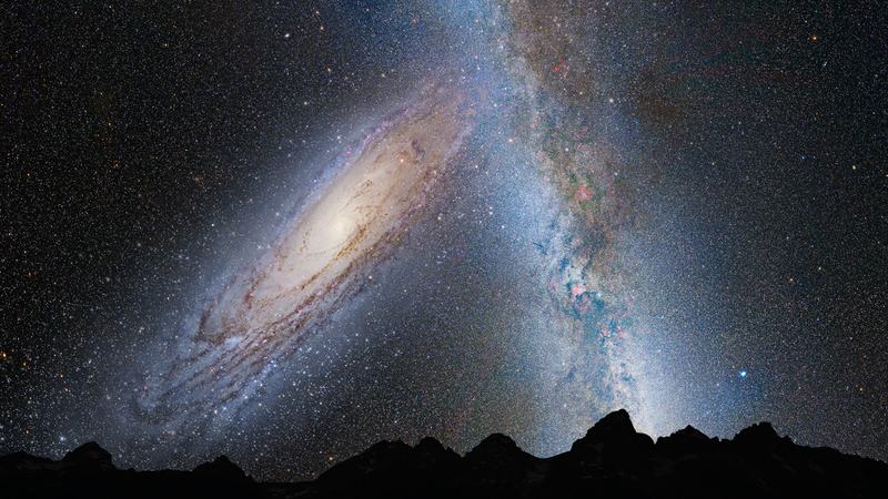 NASAs datasimulering som illustrerer den fremtidige kollisjonen mellom Melkeveien og Andromedagalaksen