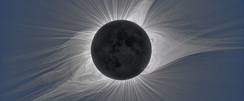 La couronne du Soleil brillant autour du disque obscurci de la Lune lors d''une éclipse solaire totale