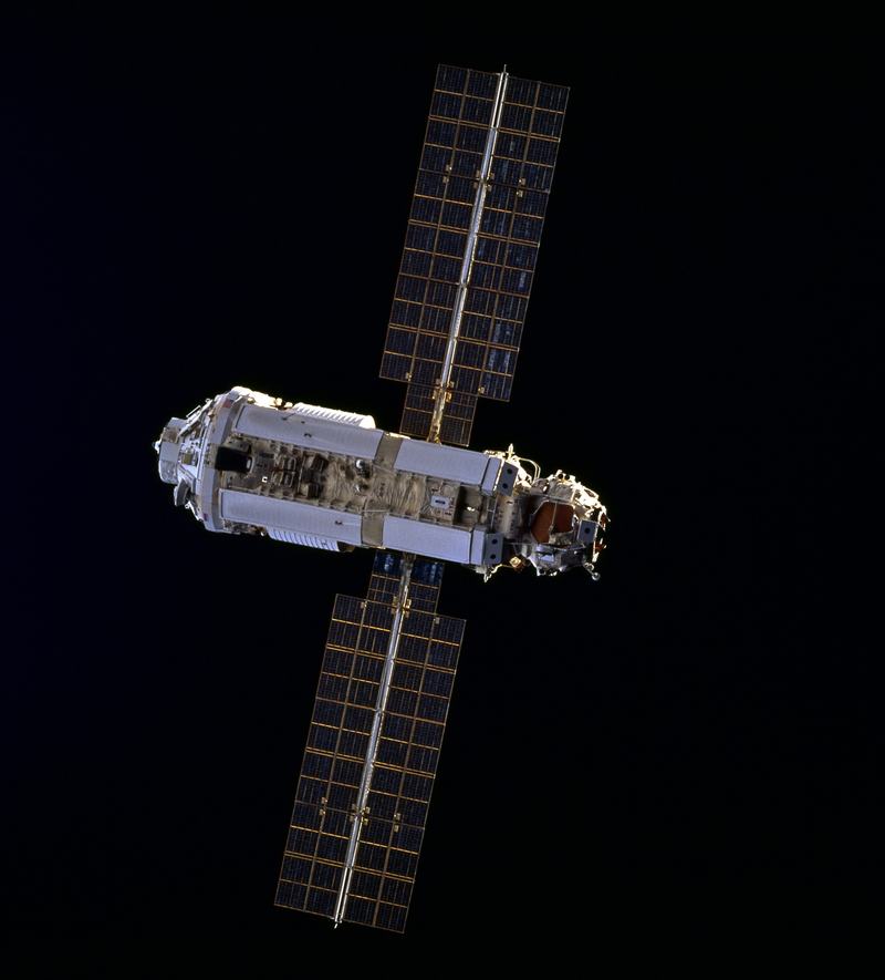 The Zarya module approaching the space shuttle Endeavour