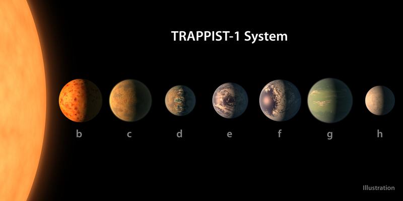 Size comparison of the seven TRAPPIST-1 planets